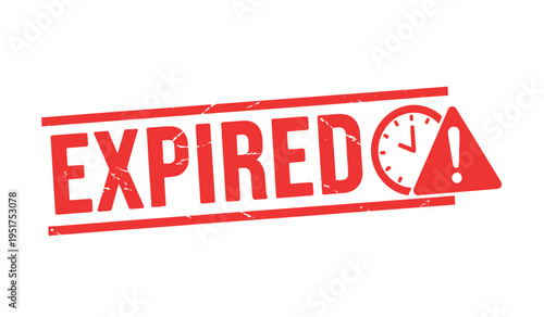 Red Expired Stamp with Clock and Warning Sign on White Background