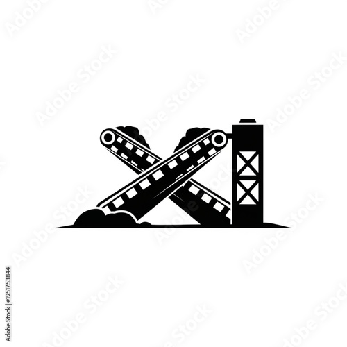 Mining Conveyor Belts and Processing Tower Silhouette Illustration.