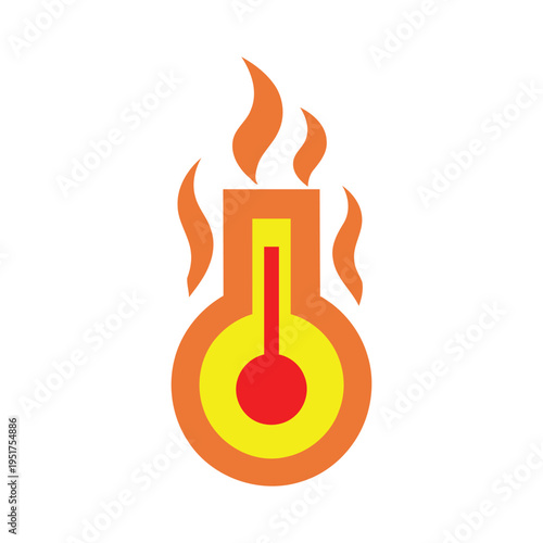 Hot temperature thermometer icon with heat waves representing global warming or fever