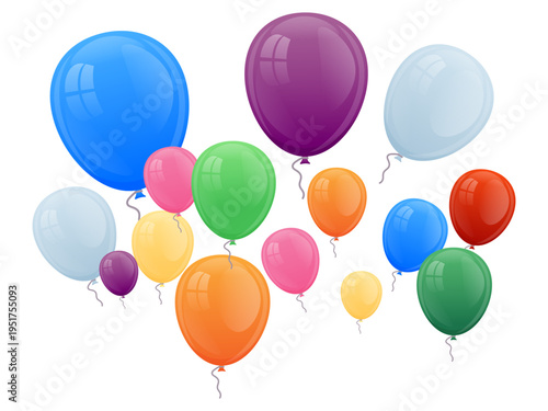 colorful inflatable balloons with ribbon. on isolated background. template for birthday, wedding, party, holidays, anniversaries. Vector illustration