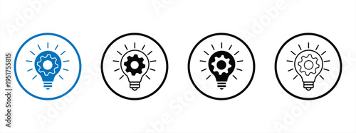 light bulb gear icon set representing innovation, problem solving, engineering ideas, creative logic, smart organization, and creative technology solutions.