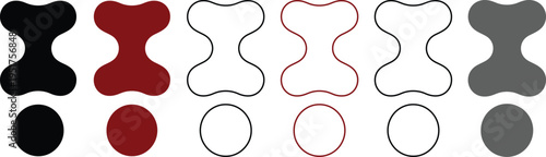 Collection of abstract shapes in various colors and outlines on white background