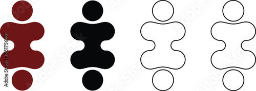Four identical abstract human figures in different colors and line styles