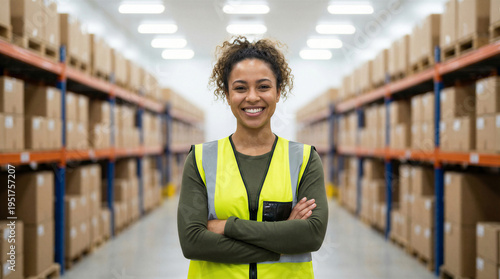Wallpaper Mural Portrait of a smiling female warehouse worker wearing a high visibility vest standing in a distribution center Torontodigital.ca