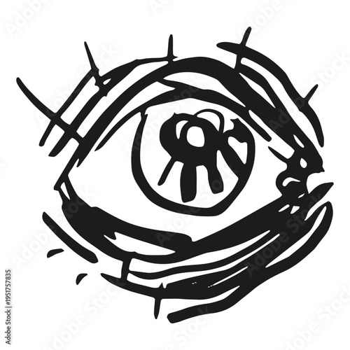 Chalk scribble doodle element for poster, social media. Hand drawn panic, mad, irritated, angry doodle eye. Rough emotional charcoal ball pen sketch grunge eyeball. Chaotic freehand pencil drawing.