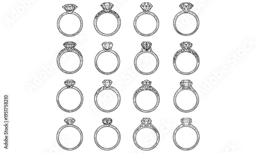 Diamond Engagement Rings Collection Grid Illustration Solitaire Set