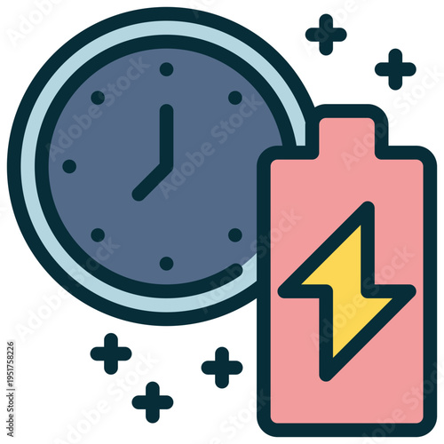 battery recharge charge energy clock time filled outline icon