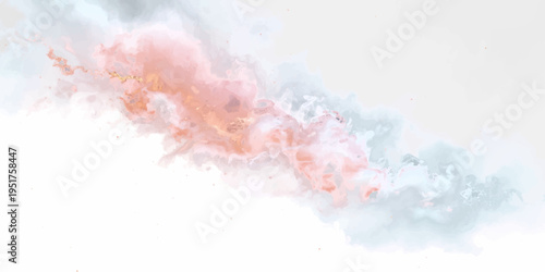Abstract watercolor texture blending fiery red and cool blue clouds into a beautiful ethereal sky of steam and light.