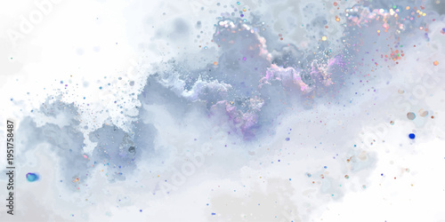 Artistic blue and pink watercolor splash design featuring liquid drops on glass and a grunge heart pattern texture over a vintage paper backdrop.