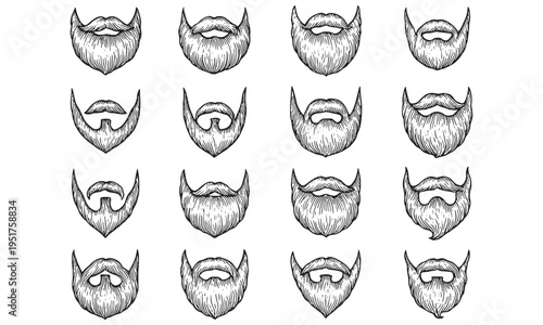 Beard Styles Collection Grid Illustration Mustache Vector Set