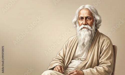 Rabindranath Tagore Classic Portrait Indian Poet Concept.
