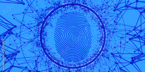 Wallpaper Mural Security fingerprint cyber technology with curcuit digital on blue dark background. Online innovation biometrics identification system. 3d render illustration.  Torontodigital.ca