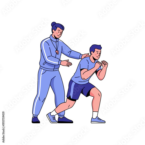 Fitness Coach Training Young Man in Gym, Personal Trainer Guiding Exercise