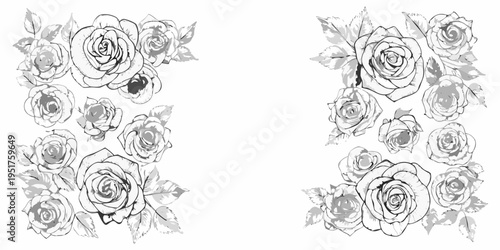 Elegant monochrome floral arrangement of detailed roses in a sketch style