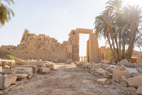 Ancient ruins of the Karnak Temple. The largest temple complex of Ancient Egypt, dedicated to the god Amun-Ra, his wife Mut and son Khons. Thebes, Karnak, Luxor, Egypt.