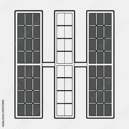 Solar panel array with three rectangular modules renewable energy