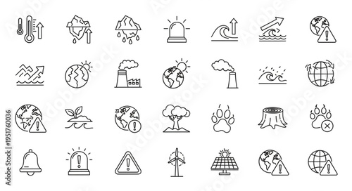 Climate Change Icons - A Visual Representation of Global Warming and Environmental Issues.