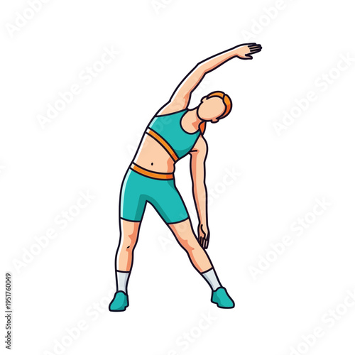 Woman stretching side body in teal sportswear, fitness and healthy lifestyle