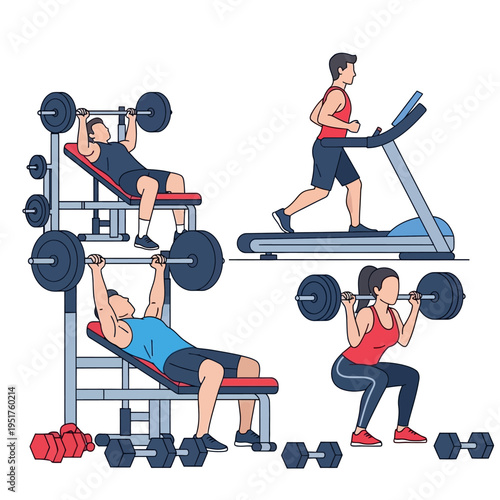 Diverse Fitness Activities in Gym: Weightlifting and Cardio