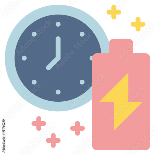 battery recharge charge energy clock time flat style icon