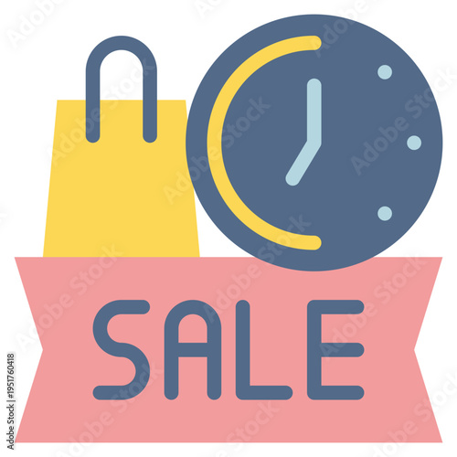 sale shopping deadline clock bag time flat style icon