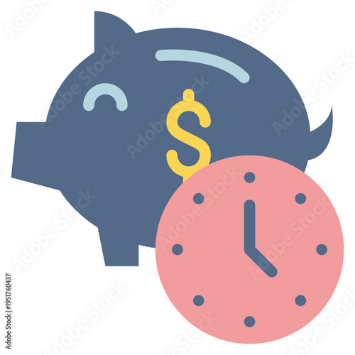 saving money bank piggy rich cash time flat style icon