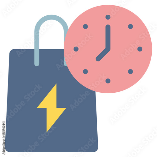 shopping bag fast sale watch time flat style icon