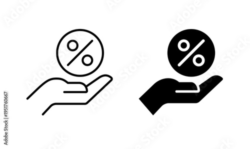 Hand offering percent discount icons set. Outline and Flat Style Business concept finance related vector illustration