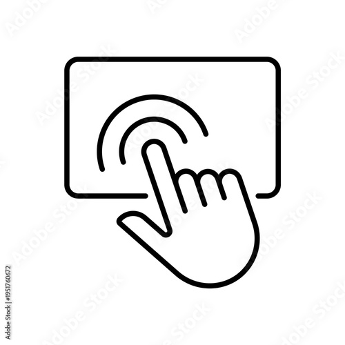 Hand finger touching mobile screen, Outline Style Vector Symbol