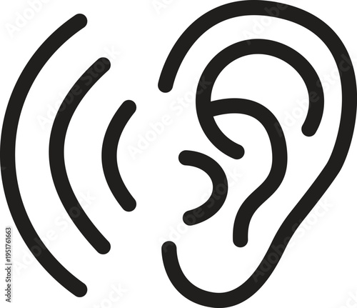 Ear icon with sound waves for hearing health audiology and assistive technology communication.