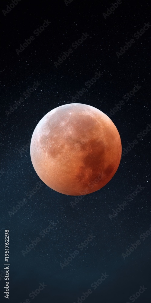 Fototapeta premium Blood moon centered during lunar eclipse in dark sky