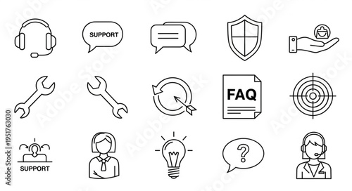 Collection of customer service and support icons for various business needs.