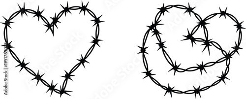Barbed wire heart shape silhouette isolated on white background symbolizing love pain, toxic relationship, emotional struggle, heartbreak concept illustration