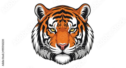 Close-up illustration of a tiger's face on a white background