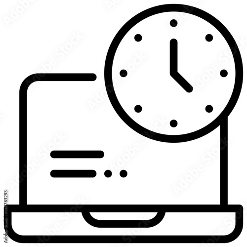 laptop computer online watch clock time simple line icon