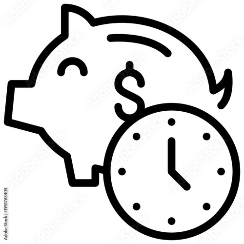 saving money bank piggy rich cash time simple line icon