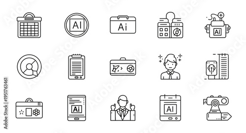 Collection of various AI and technology related icons and symbols.