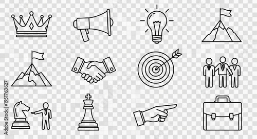 Business and success concept with various related icons and symbols.