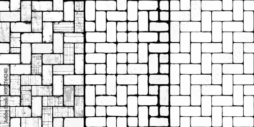 Abstract geometric pattern of stacked rectangular blocks in black and white