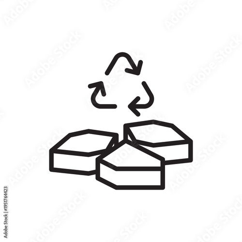 Concrete recycler icon. Civil engineering tech, representing aggregate crushing hardware, demolition waste tools, sustainable construction systems, rebar separation gear, and RCA production equipment.