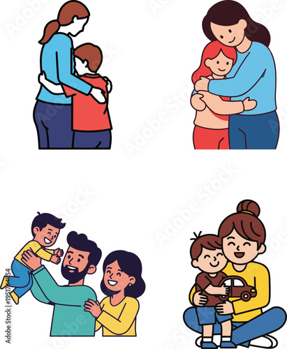 Mothers and children embracing with love, showing strong family bonds and affection