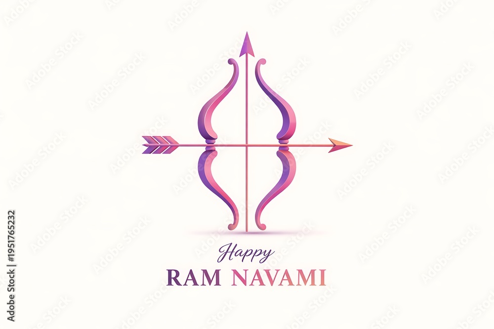 Fototapeta premium Vibrant pink and purple gradient Ram Navami greeting illustration featuring stylized bow and arrow symbol of Lord Rama, modern festive design perfect for digital greetings, social media