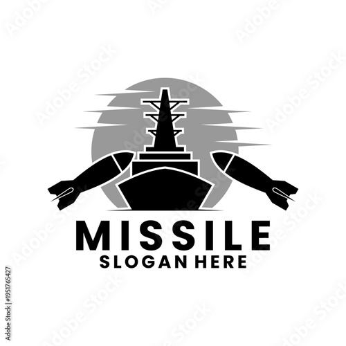 Military Warship Missile Logo Concept Design Illustration. Missiles attack warships logo design template