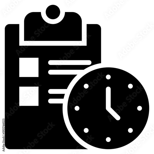 checklist board work check clock time solid glyph icon
