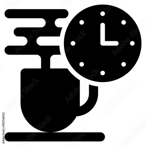 coffee break drink hot cup time solid glyph icon