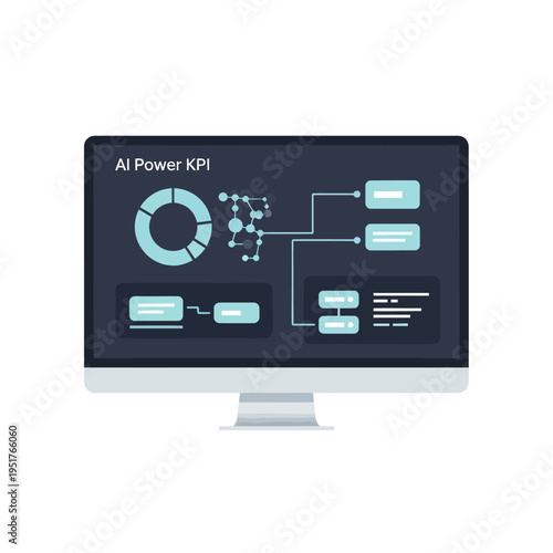 Computer Screen Displaying AI Power KPI Dashboard with Charts and Graphs.