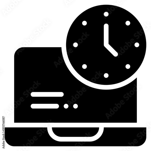 laptop computer online watch clock time solid glyph icon