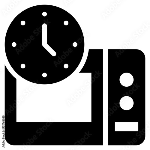 microwave cooking baked watch time food solid glyph icon