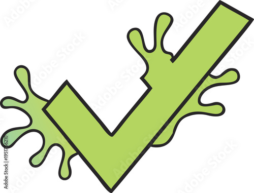 Green checkmark with splatter effect check mark tick symbol
