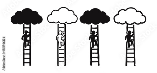 Climbing to the Clouds Icon Set. Symbolizing ambition, dreams, aspirations, and striving for success and new heights.